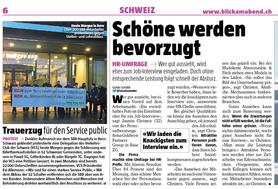 Goldwyn Partners Group AG Umfrage im Blick am Abend (Print) 2016